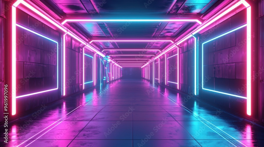Cyberpunk Futuristic Wall with Glowing Empty Space and Neon Lights Cyberpunk Futuristic Wall with Glowing Empty Space and Neon Lights