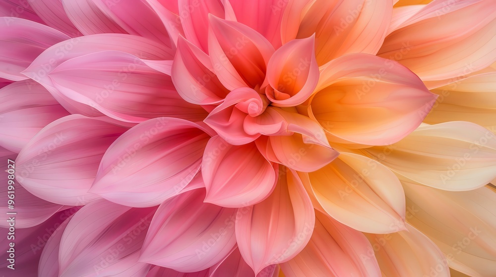 Obraz premium A vibrant, close-up view of soft pink and orange petals, showcasing the delicate beauty of nature's floral patterns.