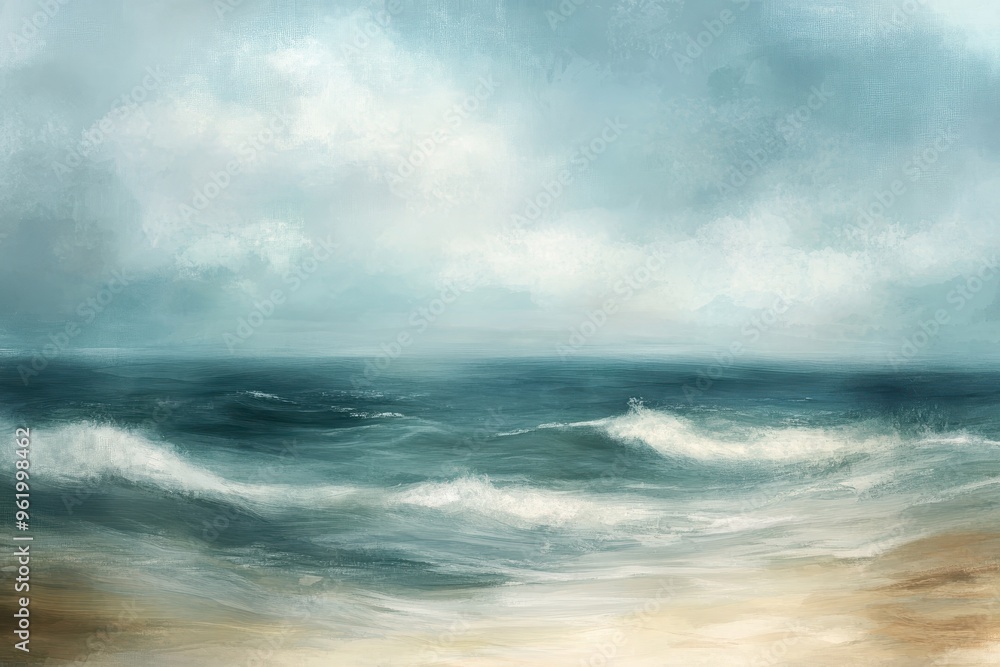 Fototapeta premium A Blue Sky Over a Calm Sea and Sandy Beach