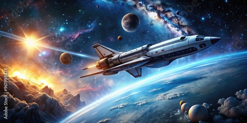 Wallpaper Mural Spaceship flying through outer space with stars in the background, Spaceship, flying, outer space, stars Torontodigital.ca