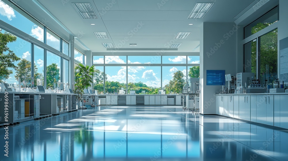 Modern Laboratory with Large Windows and a View of Greenery Modern Laboratory with Large Windows and a View of Greenery