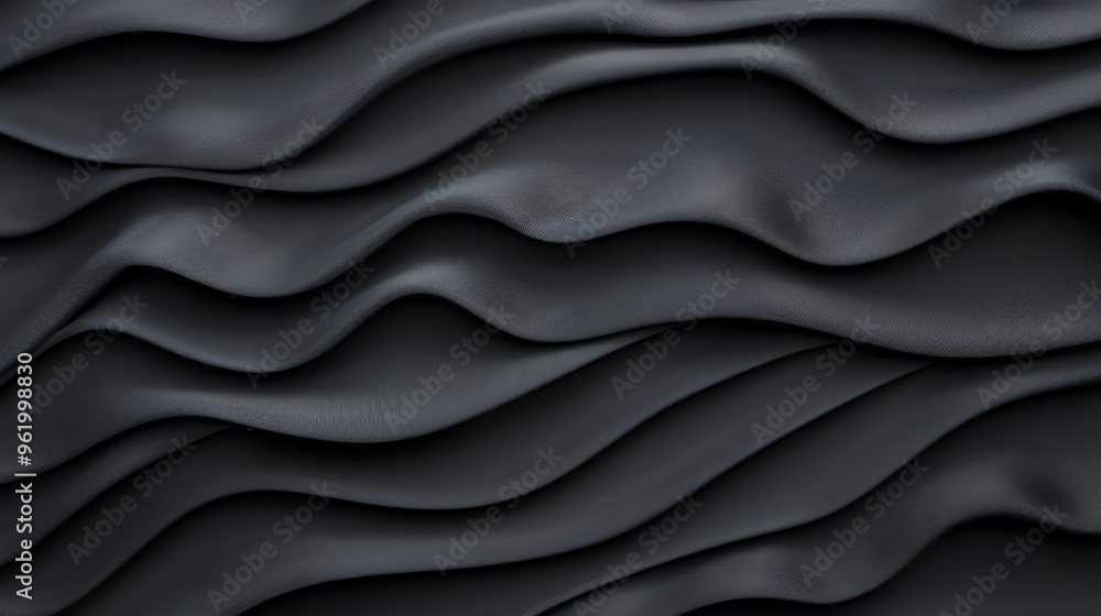 Fototapeta premium Elegant black fabric surface with smooth flowing waves and soft texture, perfect for fashion or interior design backgrounds.