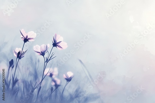 Delicate Pink Flowers in a Watercolor Landscape