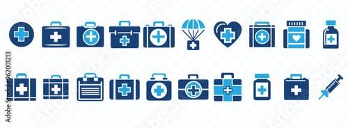 emergency medical box icon set medkit safety aid medicine case vector illustration collection medic rescue treatment symbol design