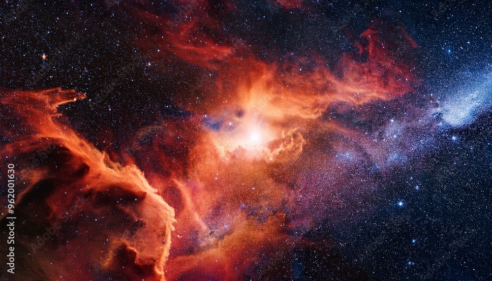 Stunning Red Nebula and Star Field in Deep Space, Cosmic Background for Science, Astronomy, and Space Exploration Concepts Stunning Red Nebula and Star Field in Deep Space, Cosmic Background for Science, Astronomy, and Space Exploration Concepts