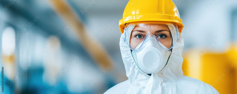 Engineer in protective gear and hard hat in industrial setting Engineer in protective gear and hard hat in industrial setting