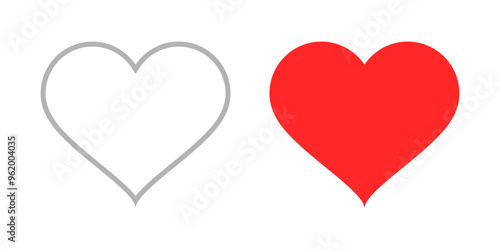 Vector isolated outline and fill hearts icon set photo