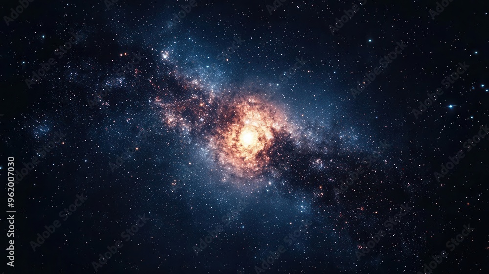 Obraz premium A stunning view of a galaxy shimmering in the vastness of space, showcasing swirling stars and cosmic wonders.