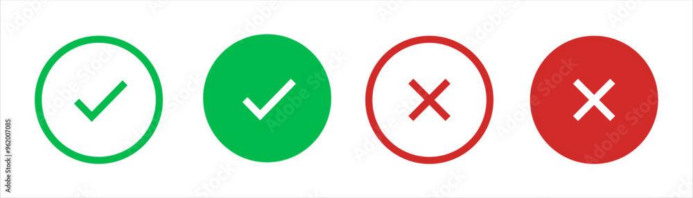 Check mark, tick and cross brush signs, green checkmark OK and red X icons, symbols YES and NO button for vote, decision, election choice, web Check mark, tick and cross brush signs, green checkmark OK and red X icons, symbols YES and NO button for vote, decision, election choice, web
