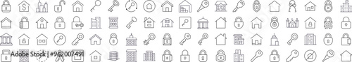House and Real Estate Line Icon Collection. Editable Stroke. Minimalistic Linear Pictogram for Design of Cards, Apps, Banners, Posts