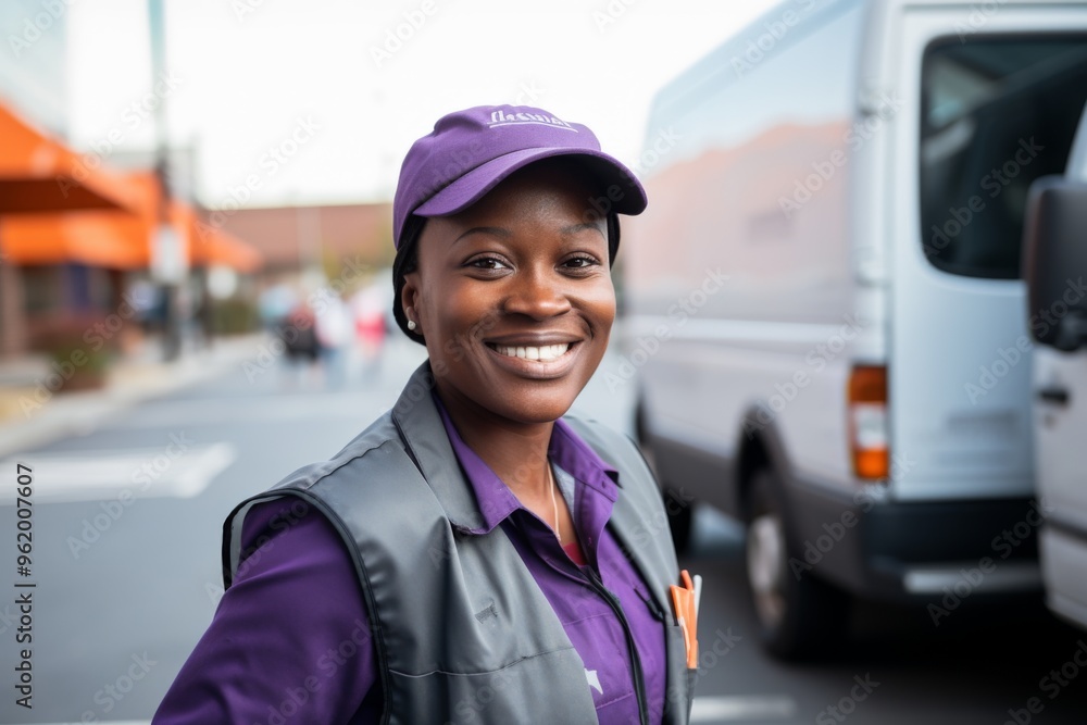 Smiling portrait of a middle aged delivery woman Smiling portrait of a middle aged delivery woman