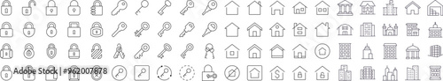 Bundle of Line Icons of House and Real Estate. Editable Stroke. Minimalistic Linear Pictogram for Design of Cards, Apps, Banners, Posts
