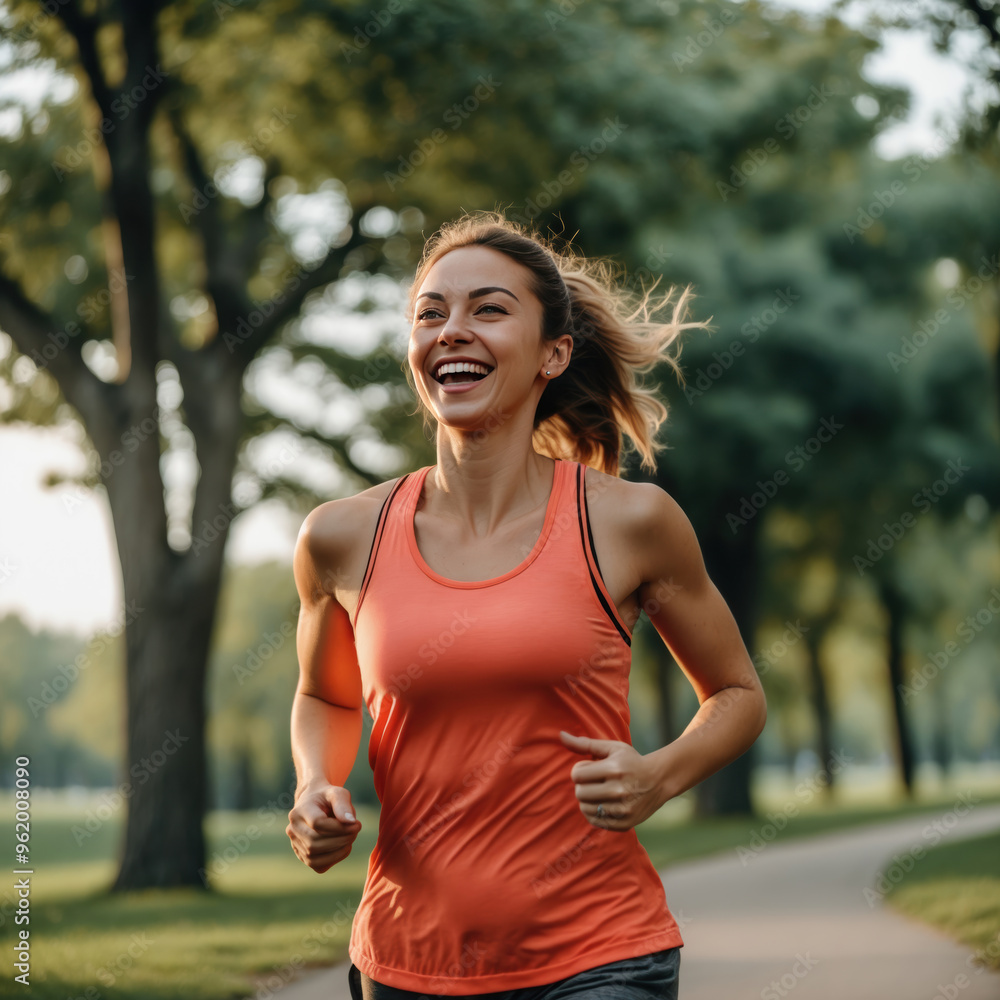 Happy Woman Running in the Park Happy Woman Running in the Park