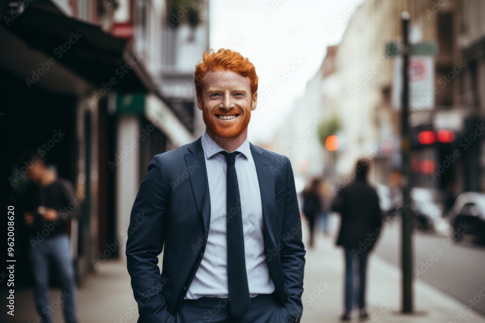 Smiling portrait of a ginger casual businessman in city Smiling portrait of a ginger casual businessman in city