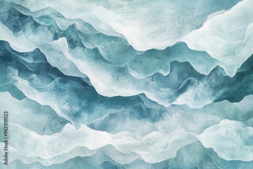 Abstract Watercolor Painting of Blue and White Swirling Shapes