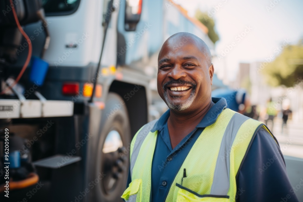 Portrait of a smiling middle aged male sanitation worker Portrait of a smiling middle aged male sanitation worker