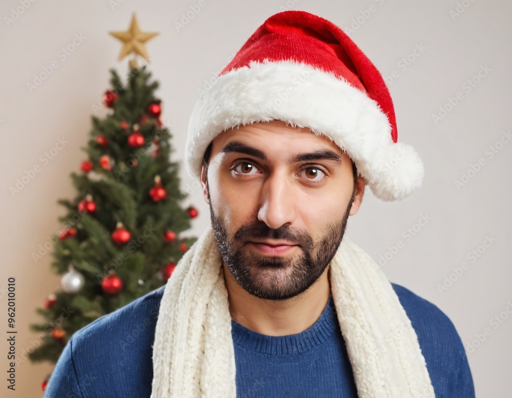 portrait of a man in Santa hat portrait of a man in Santa hat