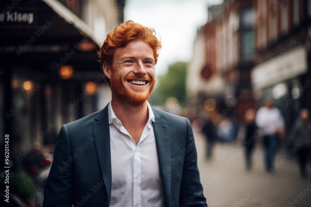 Smiling portrait of a ginger casual businessman in city Smiling portrait of a ginger casual businessman in city