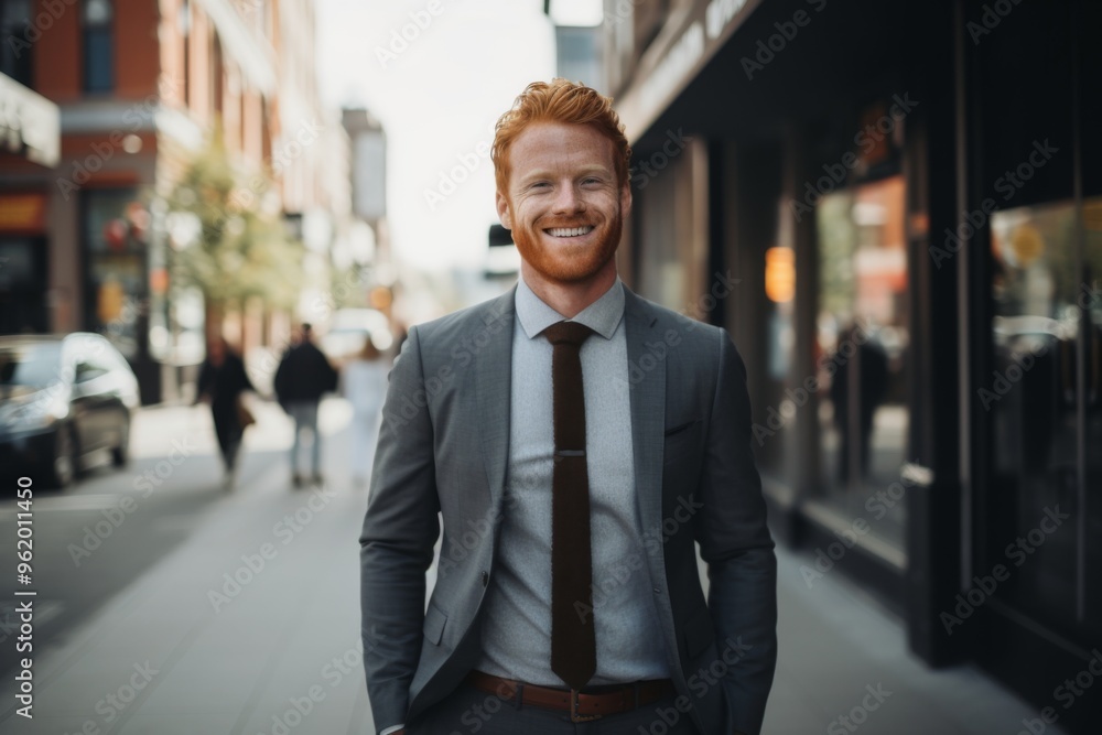 Smiling portrait of a ginger casual businessman in city Smiling portrait of a ginger casual businessman in city
