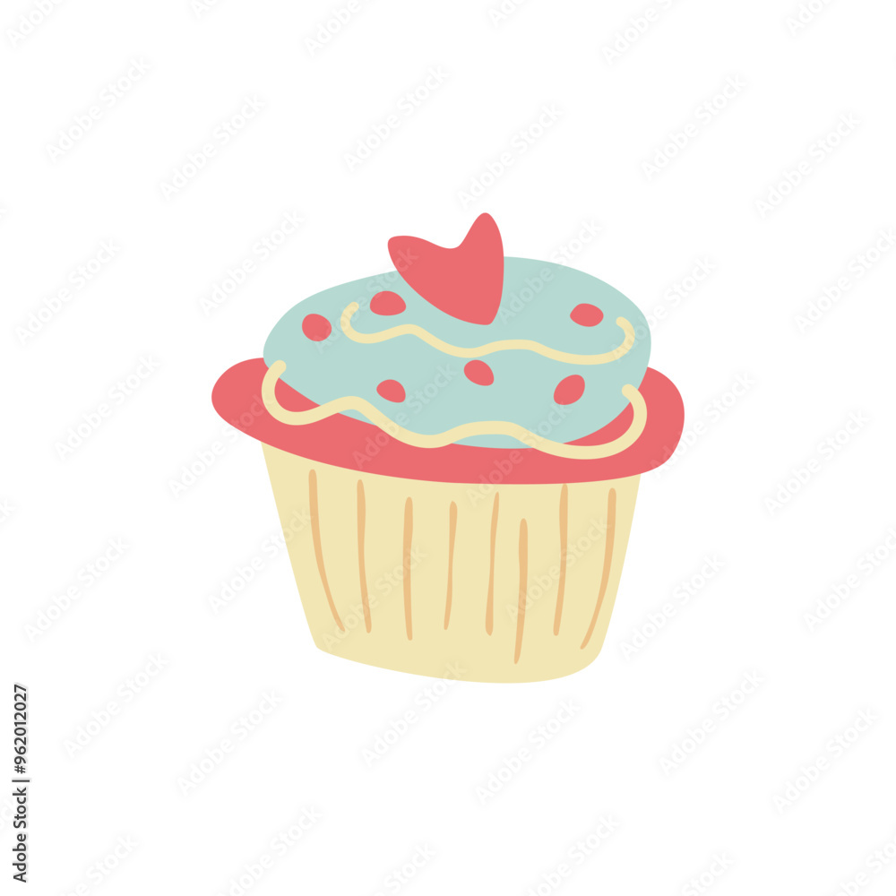 Vector delicious flat cupcake and muffin with sweet cream icon. Dessert in doodle style for party, birthday, wedding Vector delicious flat cupcake and muffin with sweet cream icon. Dessert in doodle style for party, birthday, wedding