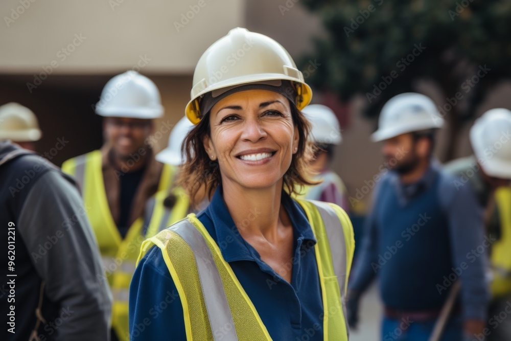 Portrait of a smiling middle aged female construction worker Portrait of a smiling middle aged female construction worker