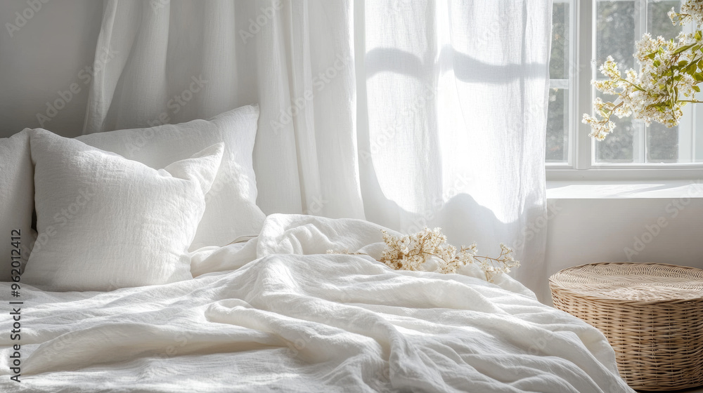 The white linen drapes are soft and made from fine threads. They feel cool and smooth, and have a gentle shine. The white linen drapes are soft and made from fine threads. They feel cool and smooth, and have a gentle shine.