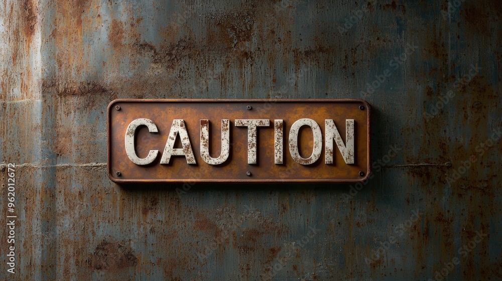 Rusty Metal Sign With Caution Text Rusty Metal Sign With Caution Text