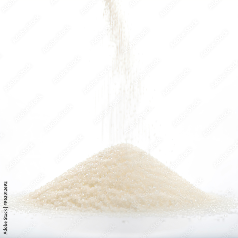 Sugar being poured down onto a pile of sugar isolated in white background Sugar being poured down onto a pile of sugar isolated in white background