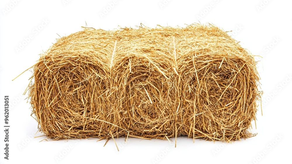 Golden yellow haystack isolated on a white background hay is a tightly joined bale of straw Golden yellow haystack isolated on a white background hay is a tightly joined bale of straw