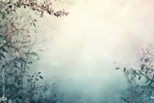 Abstract Floral Background with Blurred Branches and Flowers