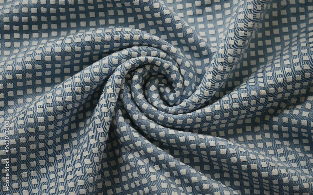 Fototapeta premium Blue fabric texture. Blue cloth with white square pattern. Texture for background.