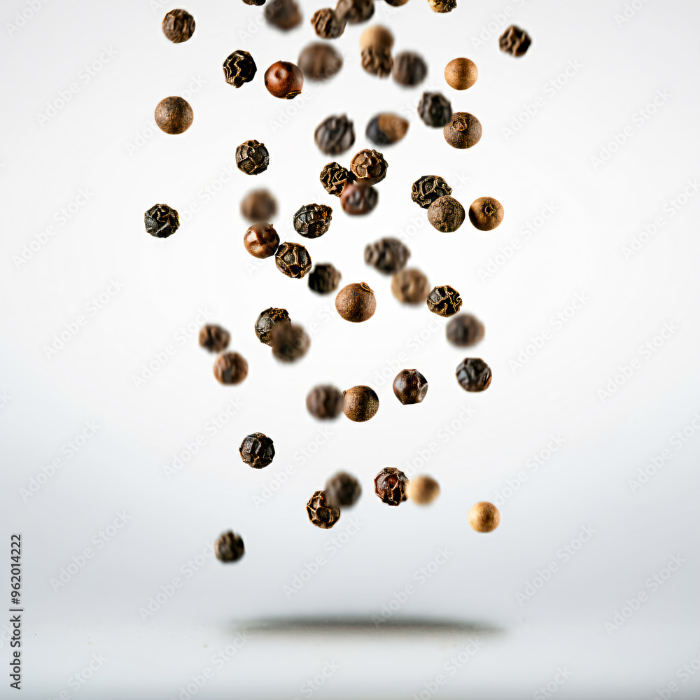Unground black pepper fall,ng down isolated in white background Unground black pepper fall,ng down isolated in white background