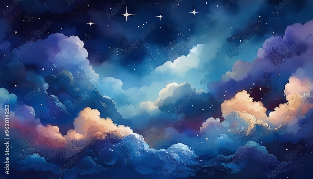 Cloud at night sky with watercolor painting