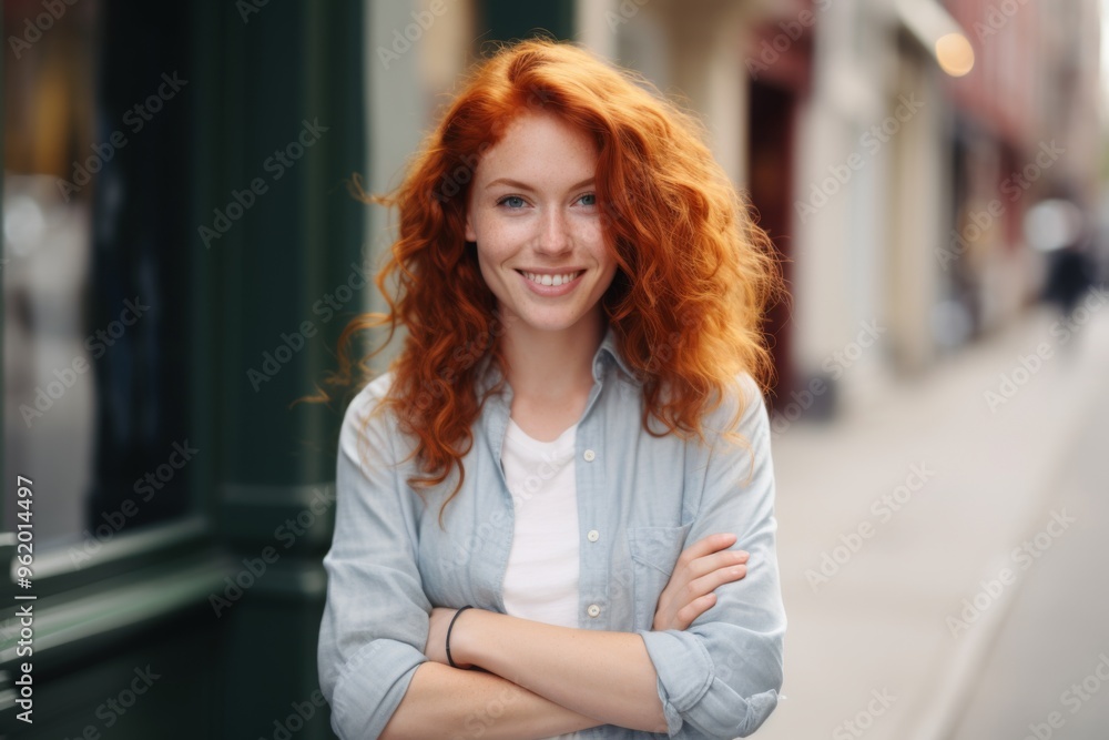 Smiling portrait of a ginger casual businesswoman in city Smiling portrait of a ginger casual businesswoman in city