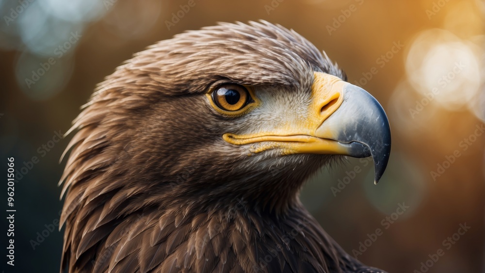 Piercing Gaze of a Majestic Eagle Showcasing its Powerful Beak and Feathers.