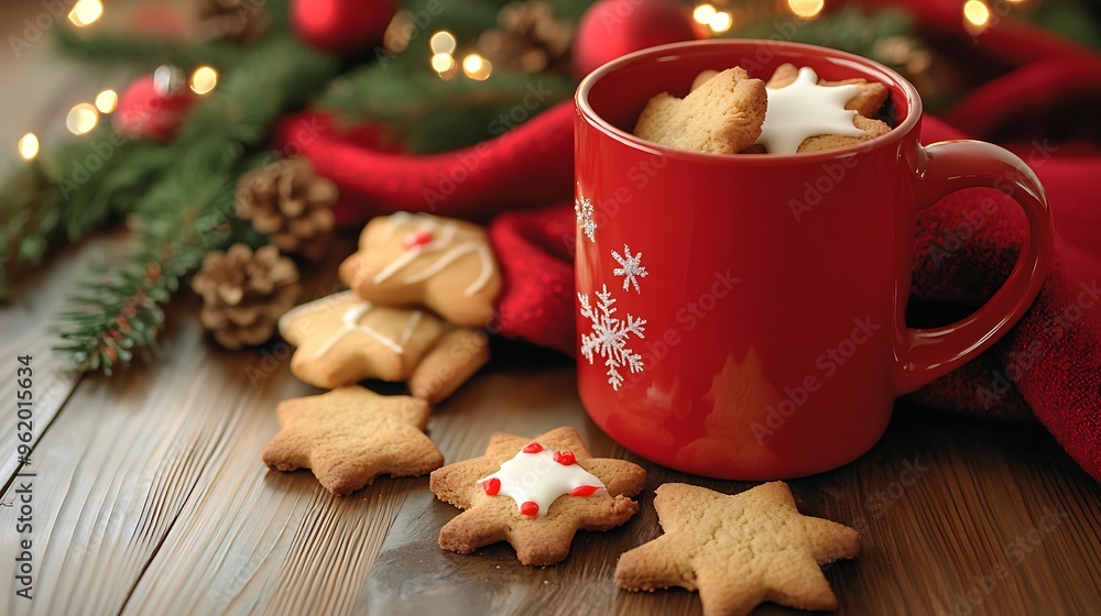 Cozy Holiday Vibes - Mug with Festive Cookies on a Winter Scene Cozy Holiday Vibes - Mug with Festive Cookies on a Winter Scene