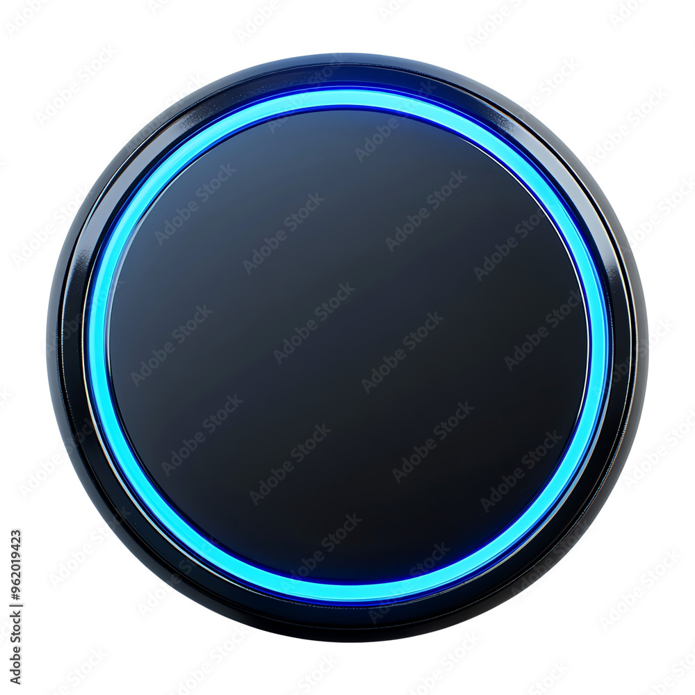 Futuristic blue circular button design with a glossy finish, isolated on transparent background. Futuristic blue circular button design with a glossy finish, isolated on transparent background.