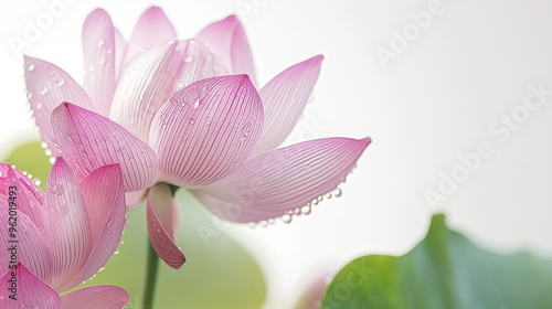 Raindrops on pink lotus in close-up background