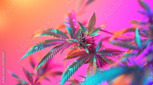 Cannabis Plant in Neon Lights