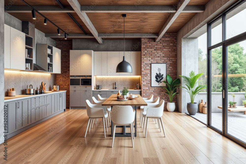 Fototapeta premium photo of a modern apartment kitchen with designer interior and furniture, luxury interior architecture design idea