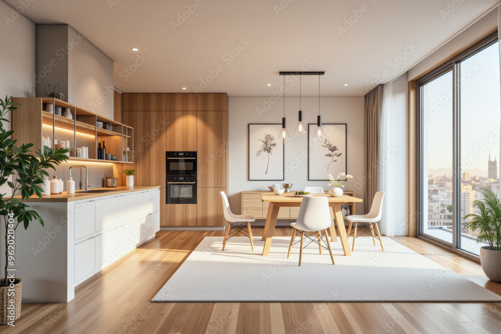 Fototapeta premium photo of a modern apartment kitchen with designer interior and furniture, luxury interior architecture design idea