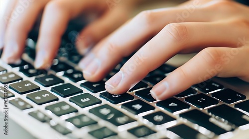 A person's hands typing on a laptop keyboard.