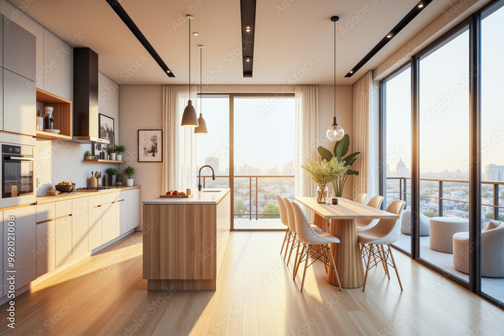 Fototapeta premium photo of a modern apartment kitchen with designer interior and furniture, luxury interior architecture design idea