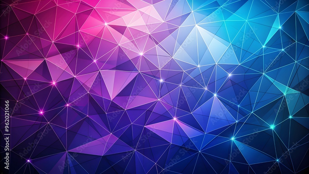 Obraz premium Abstract polygonal background with faceted shapes in various shades of purple and blue, ideal for tech and digital themes. Abstract colorful low poly background. 