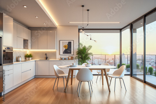 photo of a modern apartment kitchen with designer interior and furniture, luxury interior architecture design idea