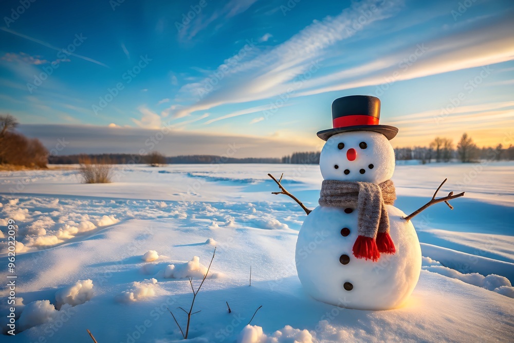 Obraz premium Snowman in a Field with Empty Space for Text