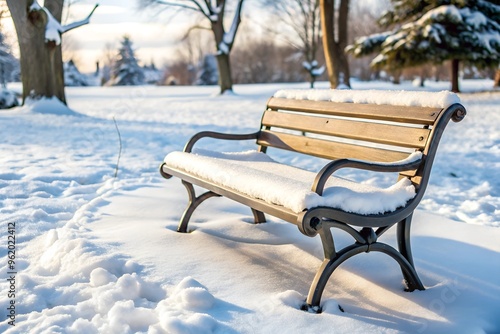 Empty Snow Covered Bench in a Park