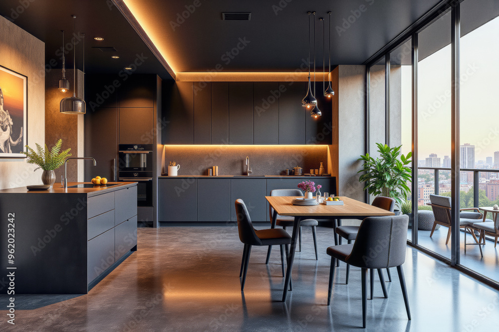 photo of a modern apartment kitchen with designer interior and furniture, luxury interior architecture design idea photo of a modern apartment kitchen with designer interior and furniture, luxury interior architecture design idea