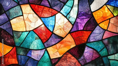 Rainbow Mosaic: Intricate Stained Glass Art evoking Complexity and Depth