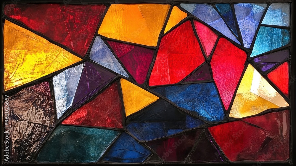 Fototapeta premium Vibrant Stained Glass Abstract Art with Bold Contrasts and Angular Lines